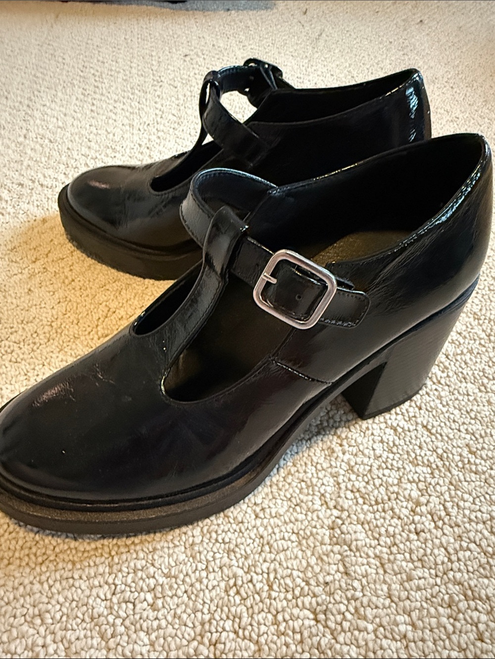 Maeve Anthropologie Black Patent Mary Jane’s with block heel size 38